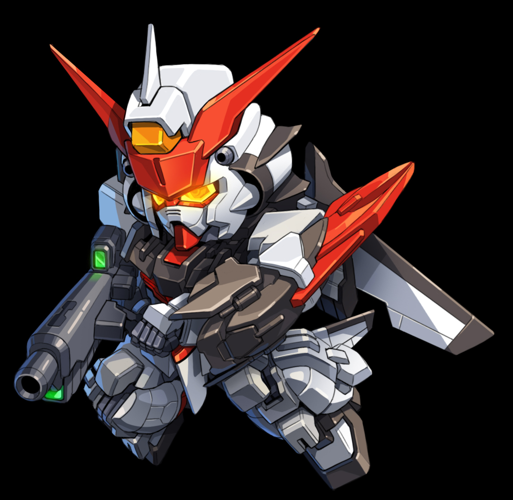 beam_rifle, black_background, chibi, commentary, energy_gun, glowing, glowing_eyes, gun