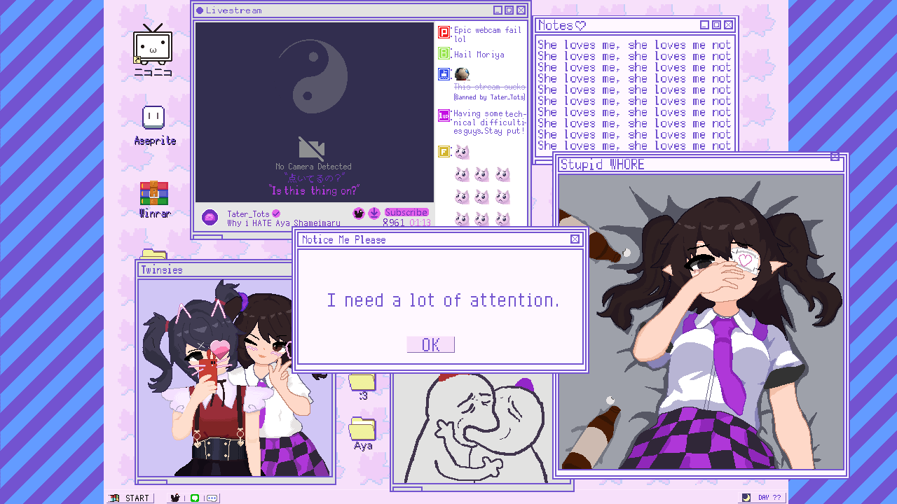 2girls, ame-chan_(needy_girl_overdose), aseprite_(software), black_eyes, black_hair, black_skirt, brown_eyes, brown_hair