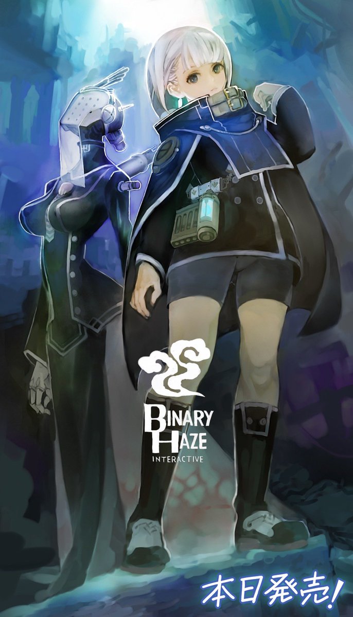 2girls, android, bike_shorts, black_dress, black_jacket, blue_cloak, boots, cloak