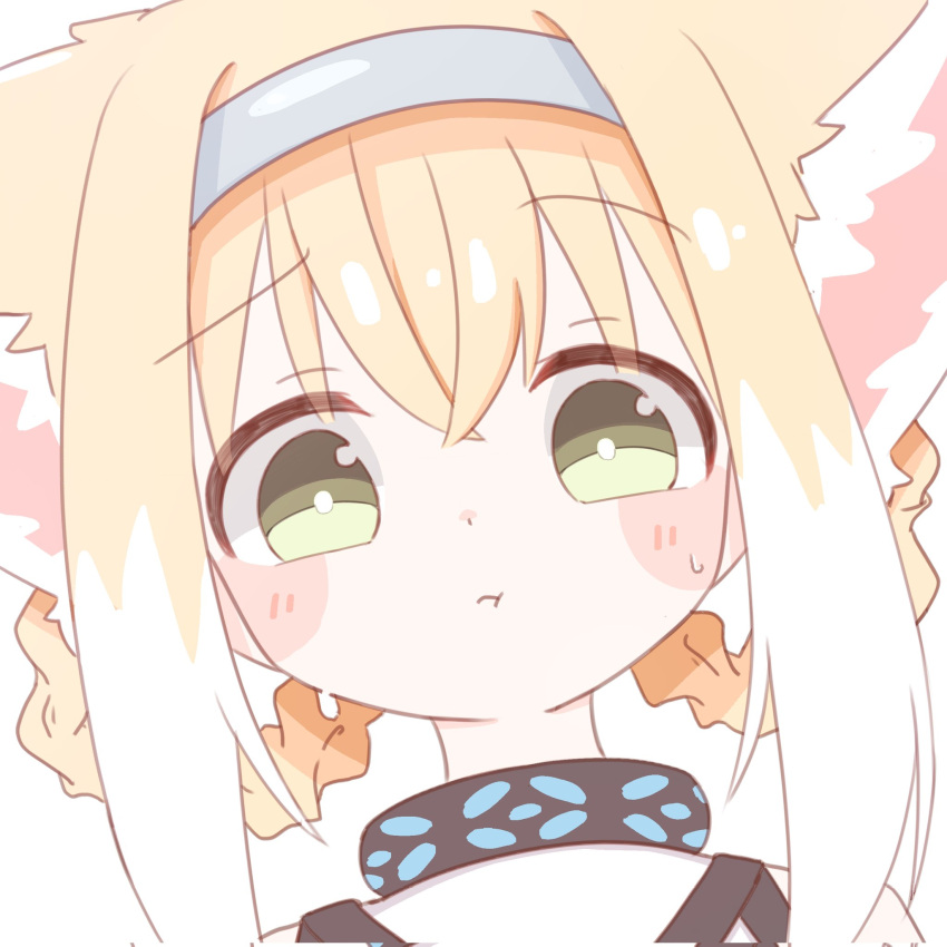 1girl, animal_ears, arknights, blonde_hair, blush_stickers, bright_pupils, close-up, closed_mouth