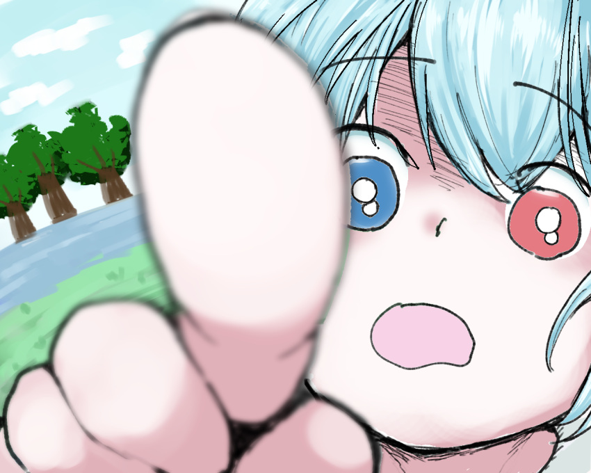 1girl, blue_eyes, blue_hair, blue_sky, blurry, bright_pupils, chichipansy, close-up