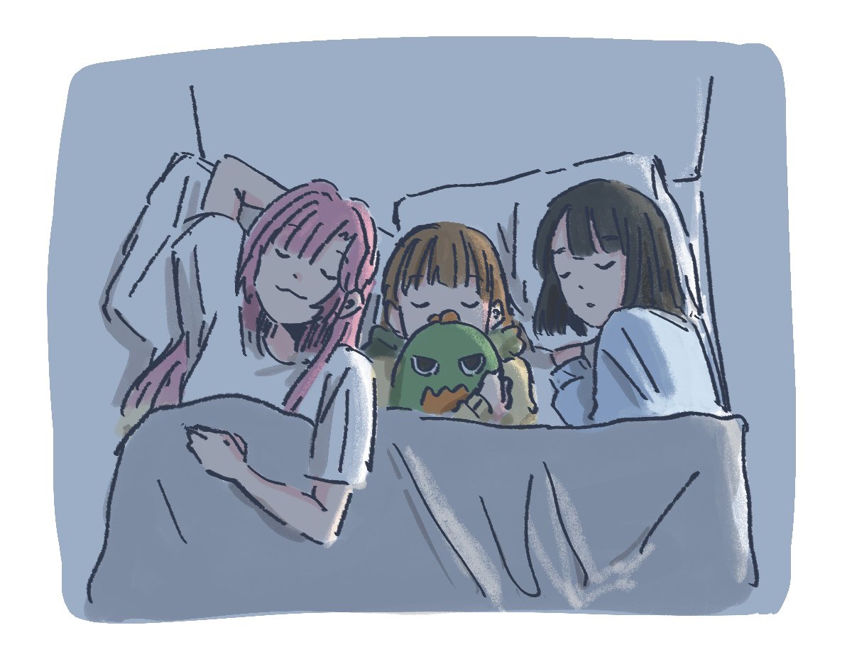 3girls, :3, anyoji_hime, anyoji_hime_(summer_loungewear), arm_up, black_hair, blonde_hair, blue_cardigan