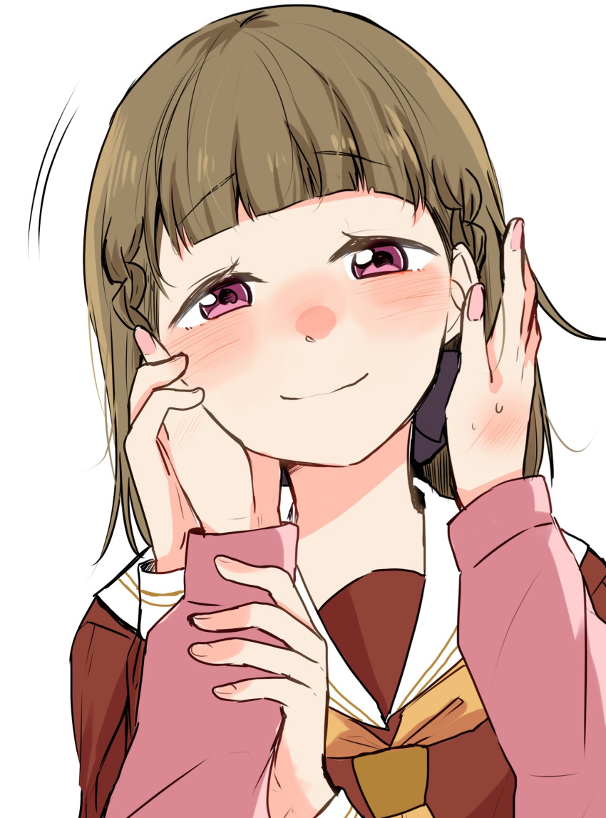 2girls, anyoji_hime, black_bow, blush, bow, braid, brown_dress, brown_hair