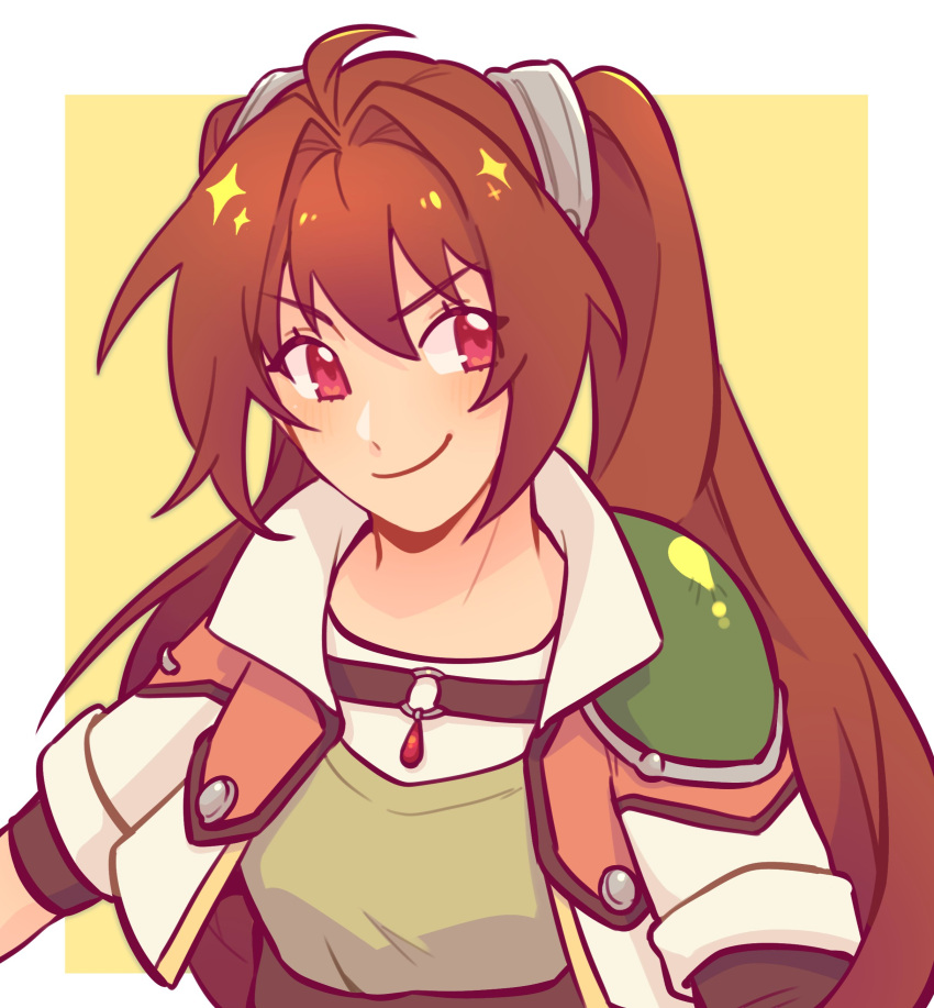 1girl, absurdres, ahoge, antenna_hair, armor, border, brown_hair, cropped_jacket
