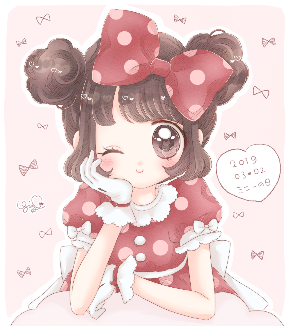 1girl, animal_ears, bow, brown_eyes, brown_hair, disney, dress, gloves