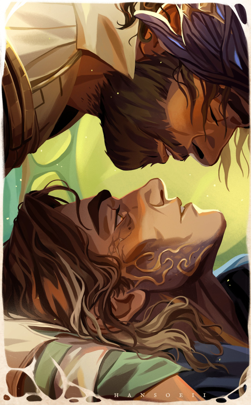 2boys, absurdres, arcane:_league_of_legends, arcane_survivor_jayce, arcane_viktor, beard, blue_shirt, border