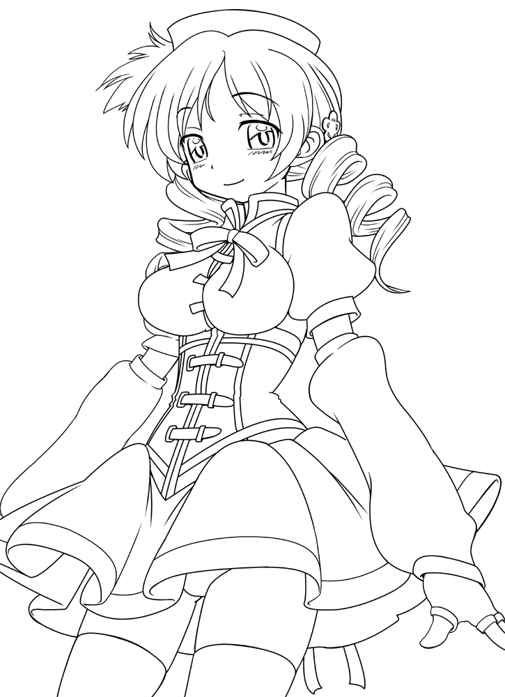 drill_hair, hat, kodama_takeshi, lineart, long_hair, magical_girl, mahou_shoujo_madoka_magica, monochrome