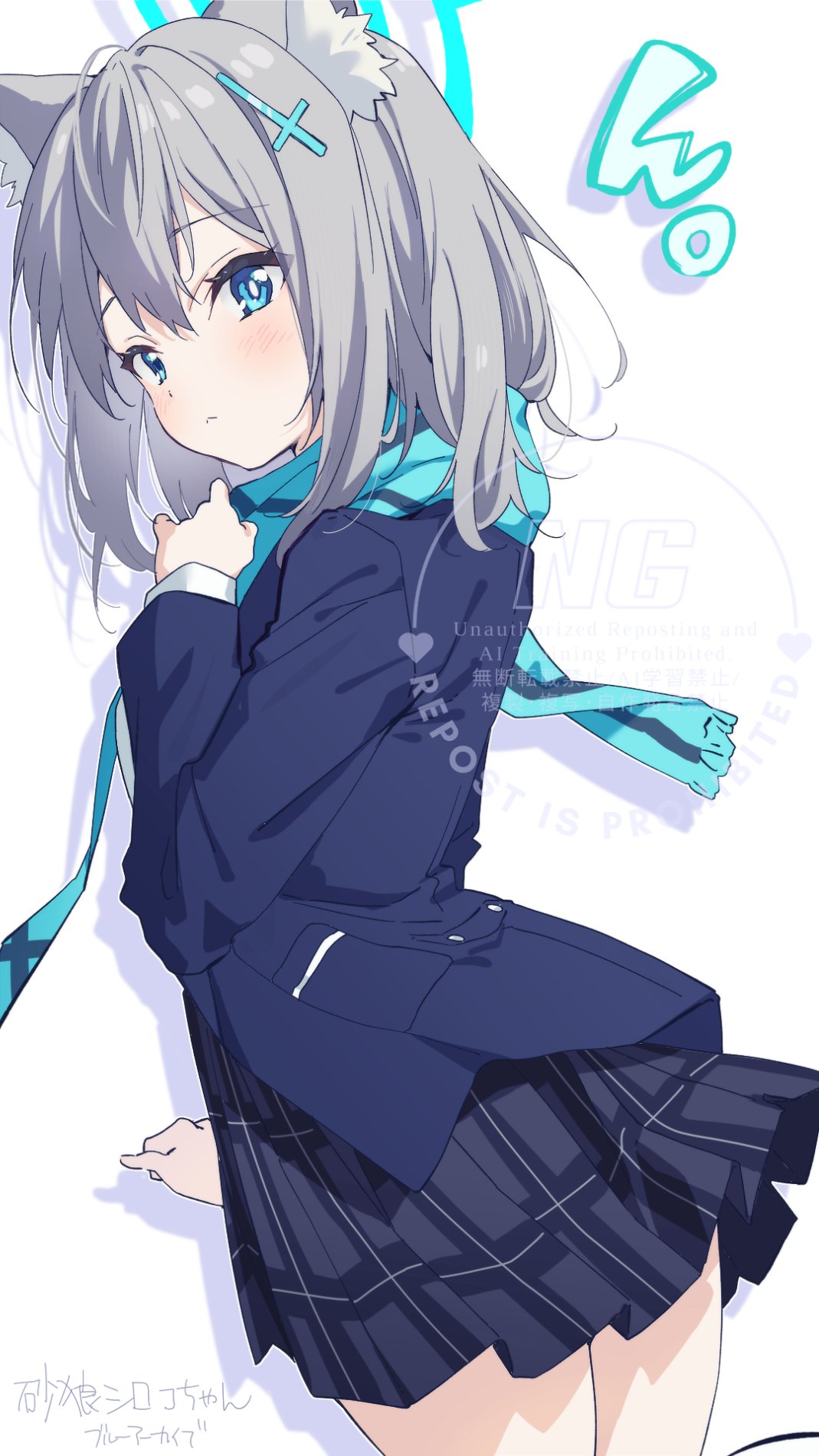 1girl, animal_ear_fluff, animal_ears, blazer, blue_archive, blue_eyes, blue_jacket, blue_scarf