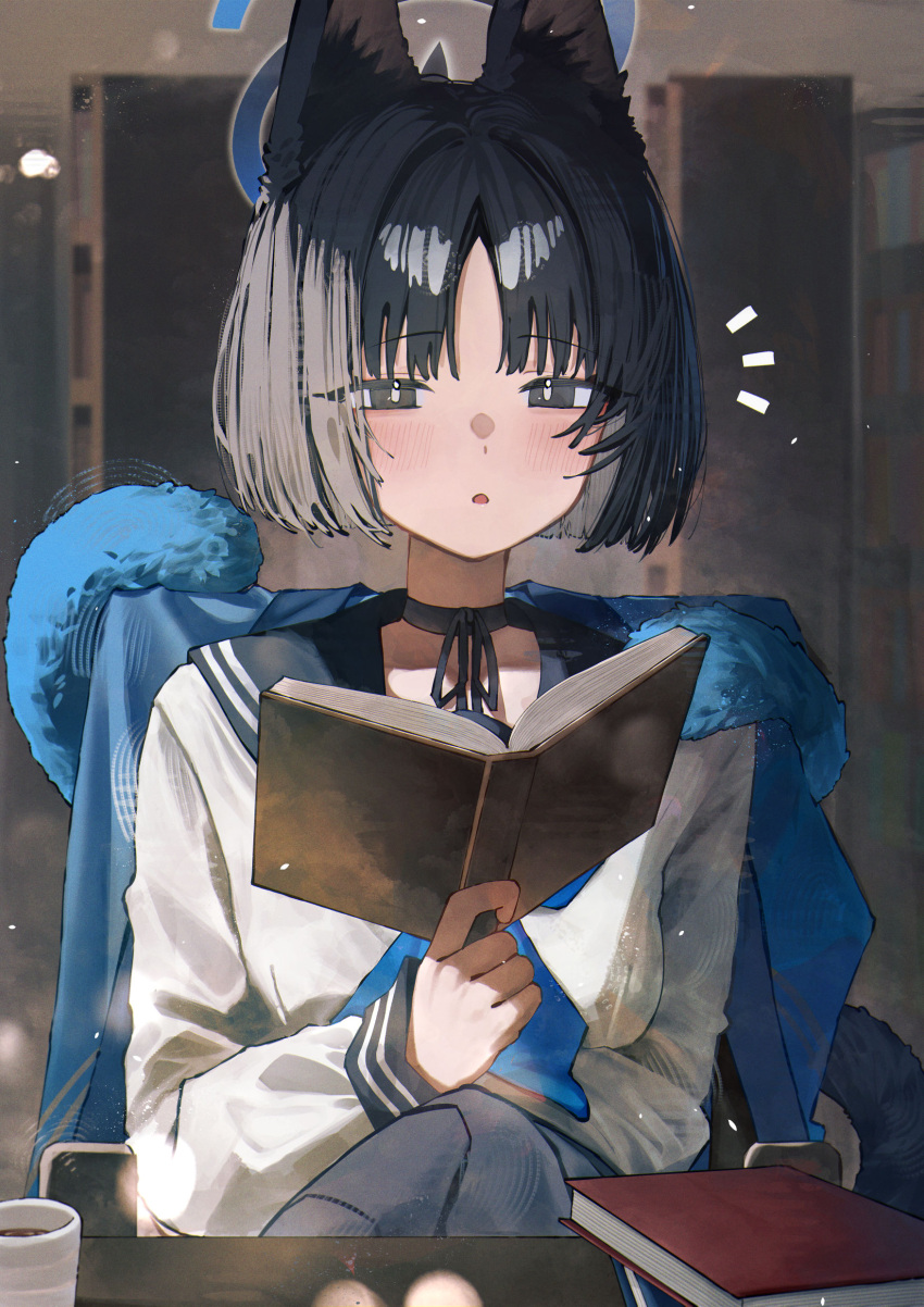 1girl, absurdres, animal_ear_fluff, animal_ears, betabeet, black_choker, black_eyes, black_hair