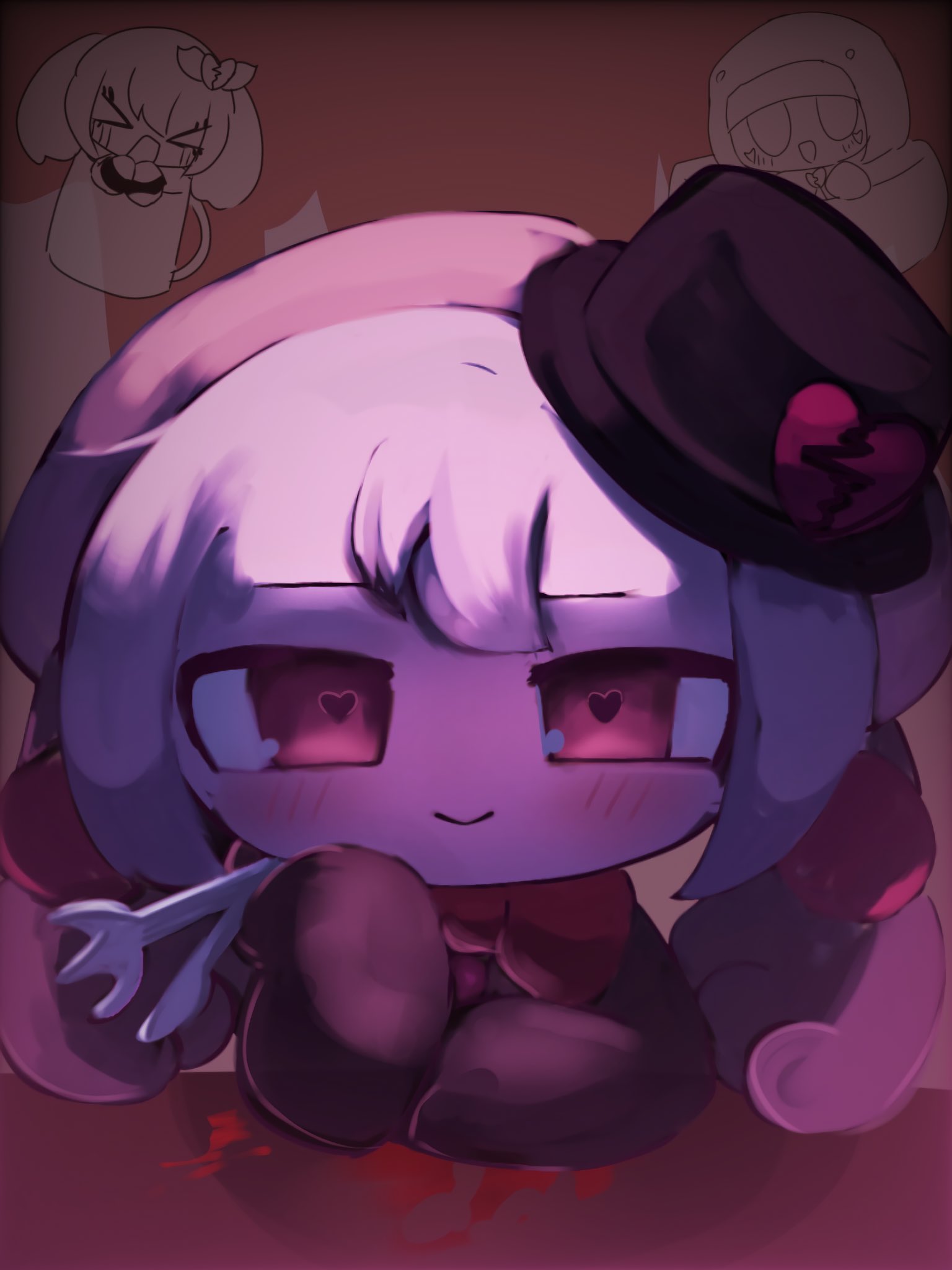 >_<, 1boy, atarimedesita, black_hat, black_jacket, blush, bow, bowtie