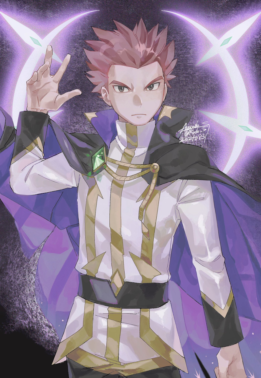 1boy, belt, black_belt, black_cape, cape, closed_mouth, commentary_request, dated