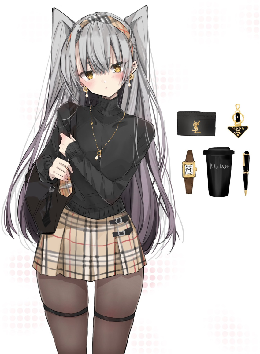 1girl, alternate_costume, amatsukaze_(kancolle), bag, black_sweater, brown_eyes, brown_pants, chigasaki_yukari