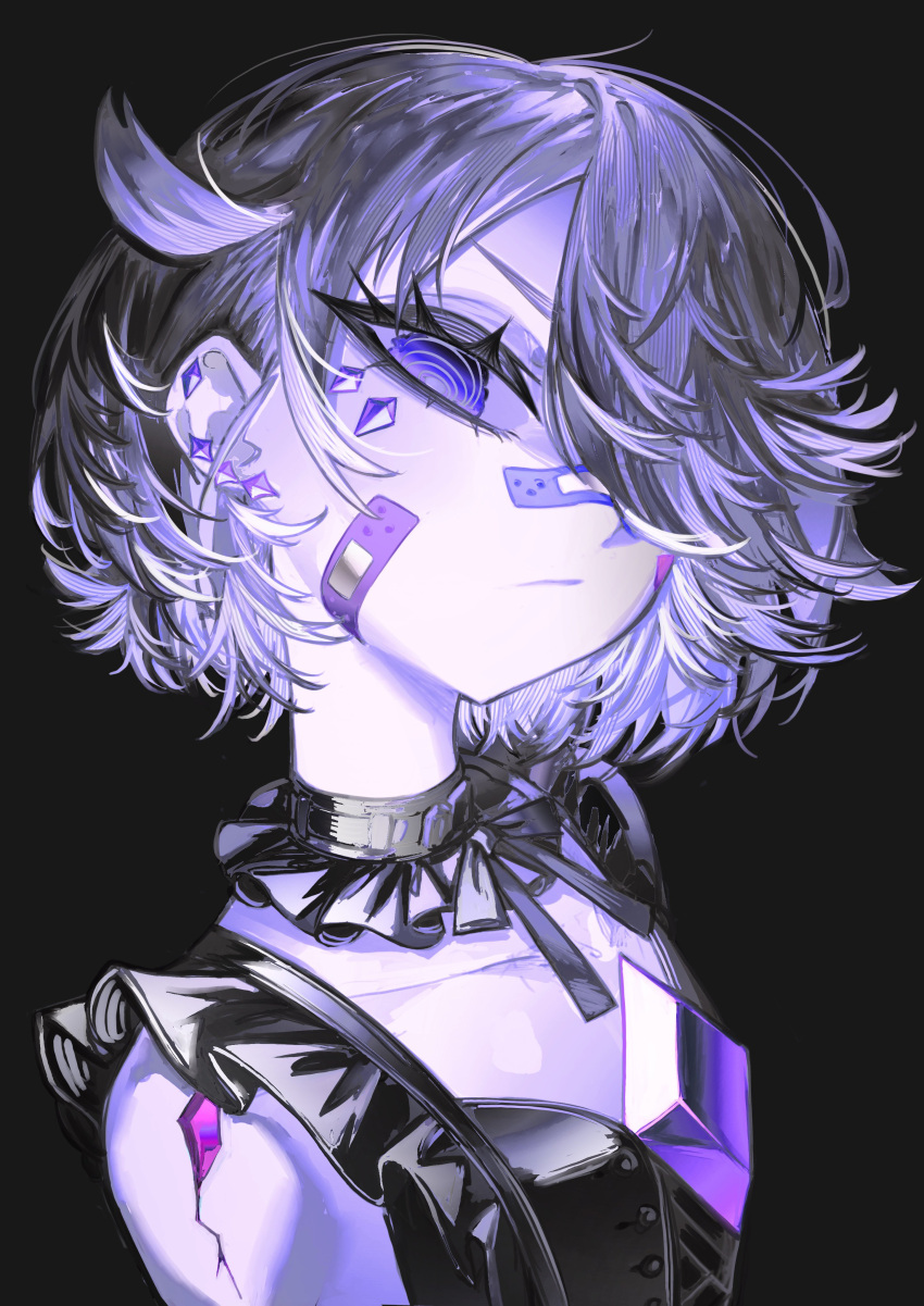 1girl, absurdres, bandaid, bandaid_on_face, bandaid_on_nose, black_hair, choker, crack