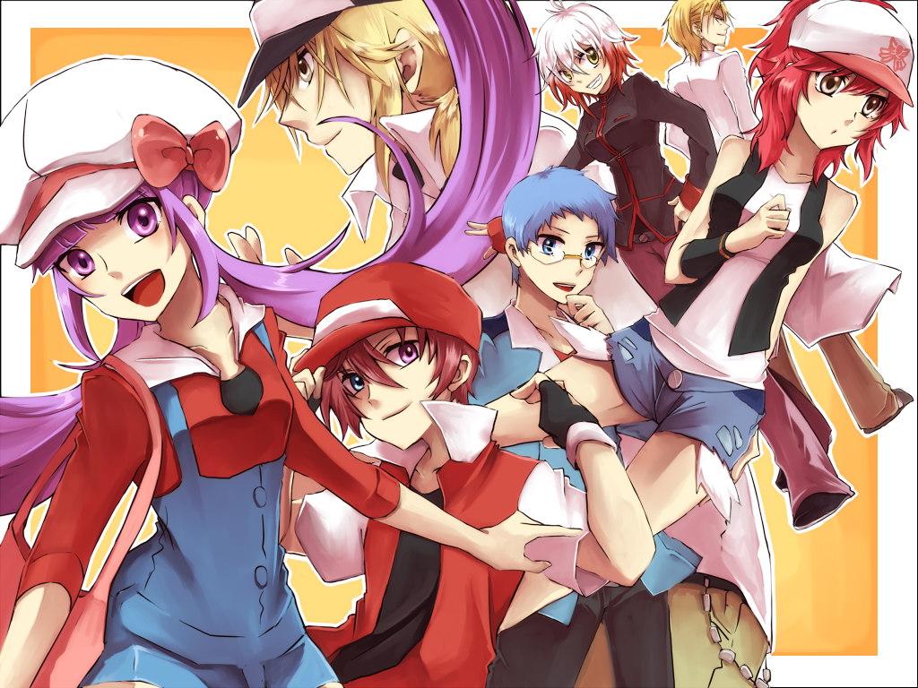 4boys, asbel_lhant, baseball_cap, blonde_hair, blue_eyes, blue_hair, brown_eyes, brown_hair