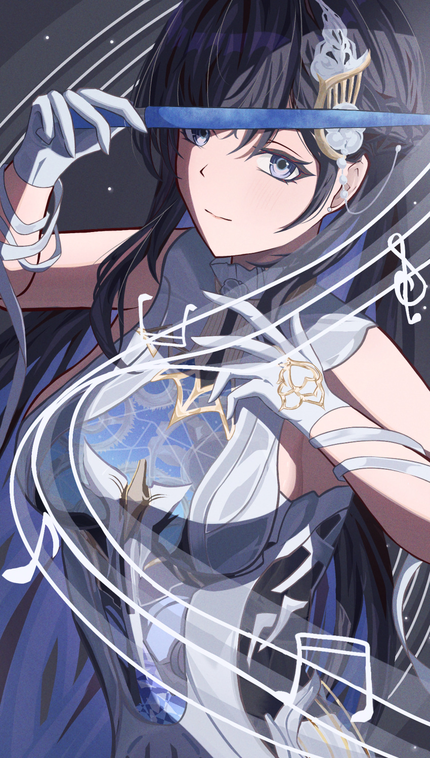 1girl, absurdres, black_hair, blue_eyes, blue_hair, closed_mouth, colored_inner_hair, dress