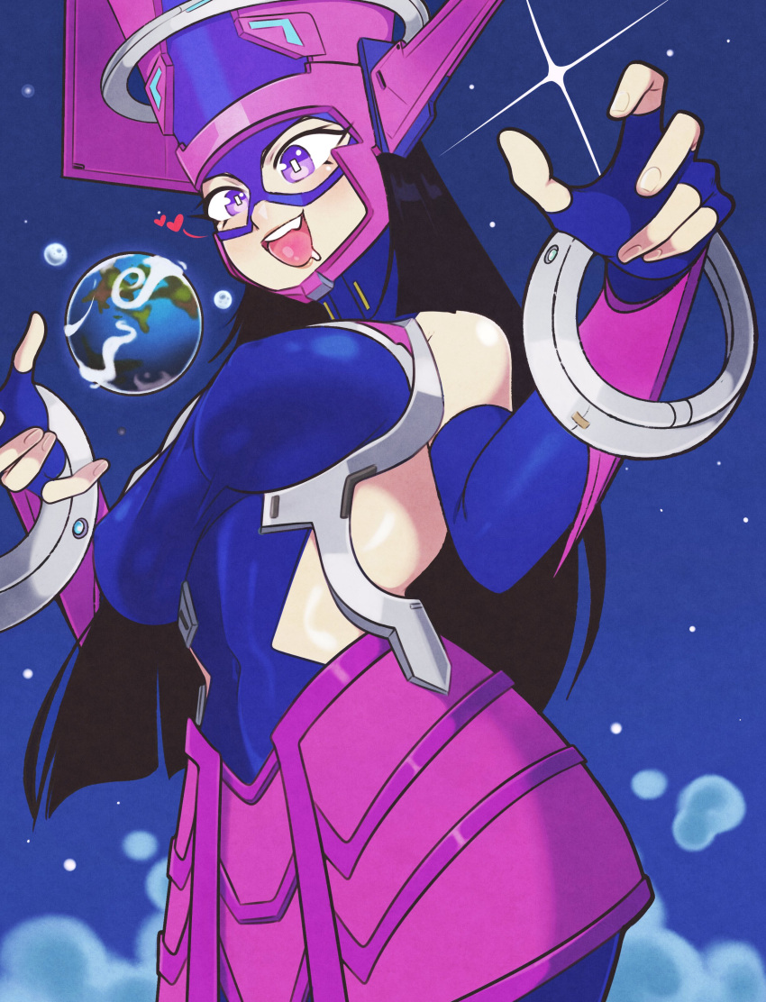 absurdres, bare_shoulders, black_hair, earth_(planet), galacta, giant, giantess, gloves