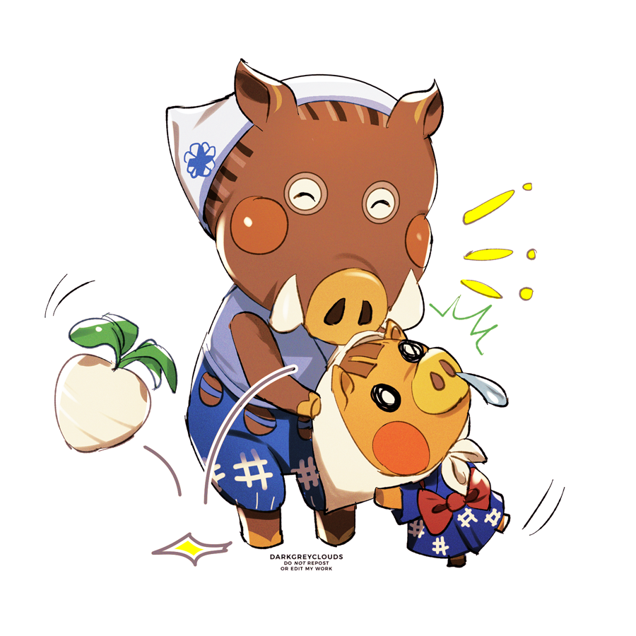 2girls, ^^^, ^_^, animal_crossing, animal_ears, artist_name, back_bow, baggy_pants