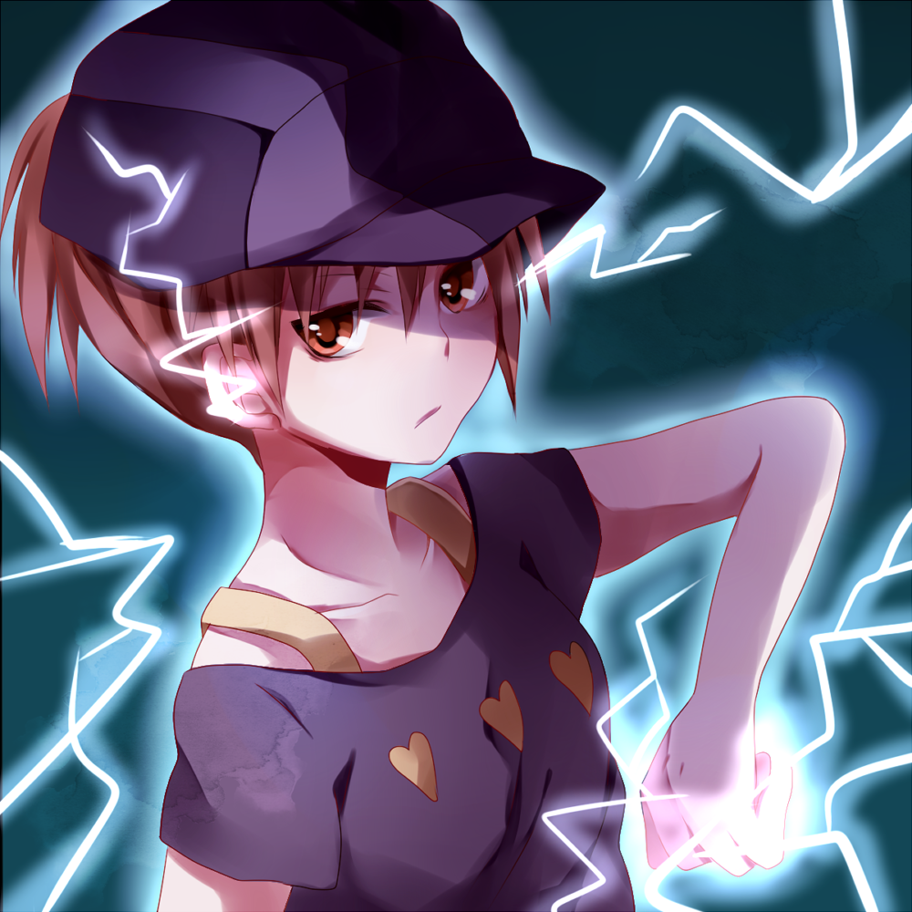 bad_id, baseball_cap, biribiri, brown_eyes, brown_hair, casual, hat, kouko