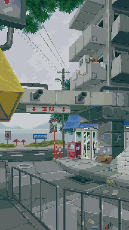 alley, animated, animated_gif, balcony, beach_umbrella, box, building, city