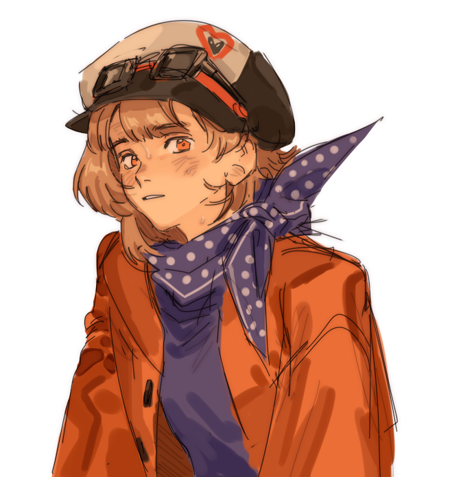 1girl, blue_dress, blue_neckerchief, brown_hair, cabbie_hat, chinese_commentary, dress, eyewear_on_headwear