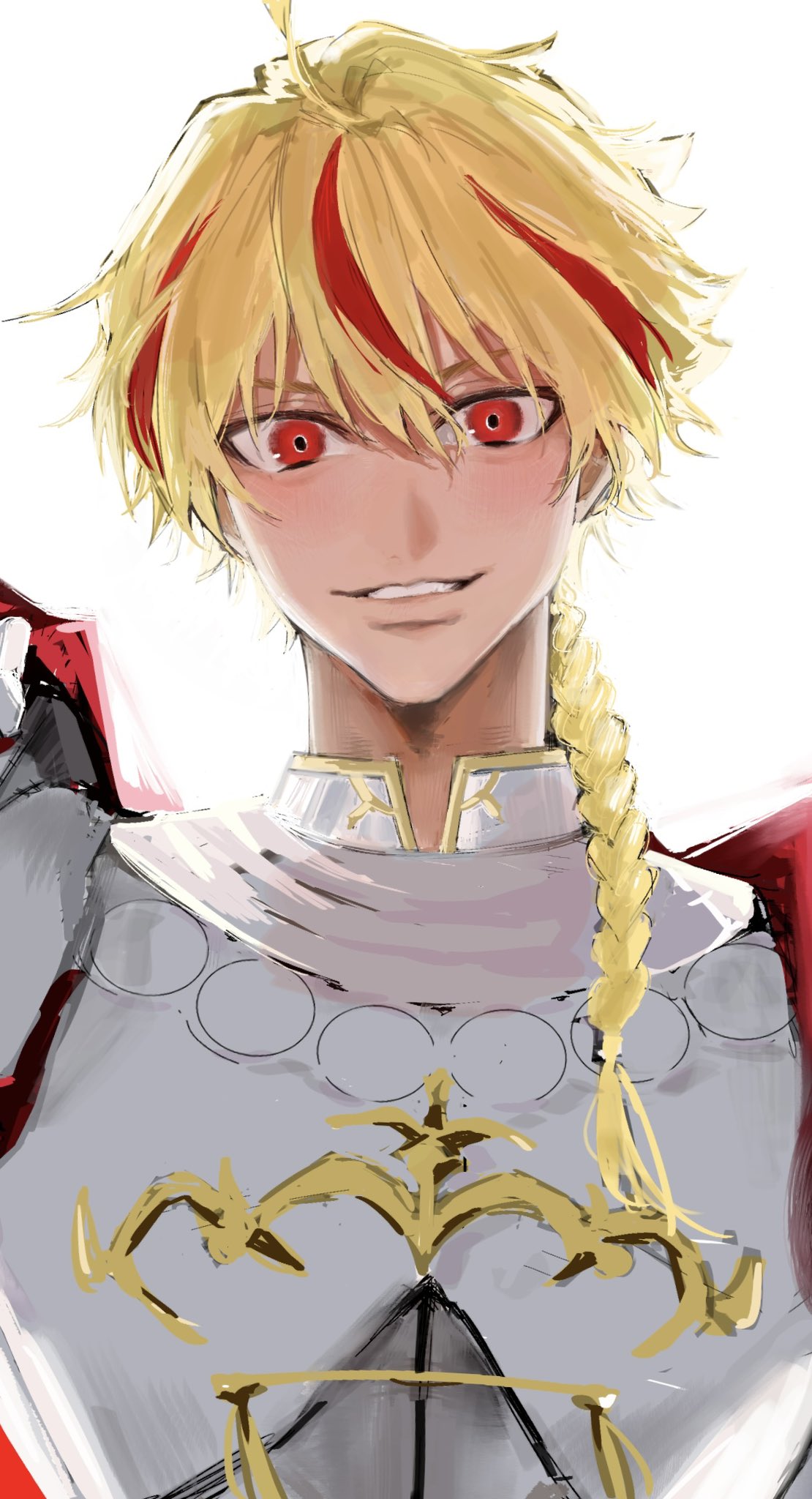 1boy, armor, blonde_hair, braid, fate/grand_order, fate_(series), highres, light_blush