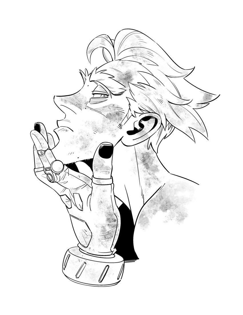 03kiyou, 1boy, absurdres, adam's_apple, arm_up, closed_mouth, cropped_shoulders, dirty