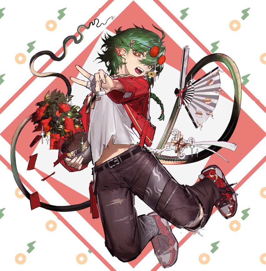 1boy, absurdres, alt_text, arknights, baimudafeiyu, black_pants, bright_pupils, commentary
