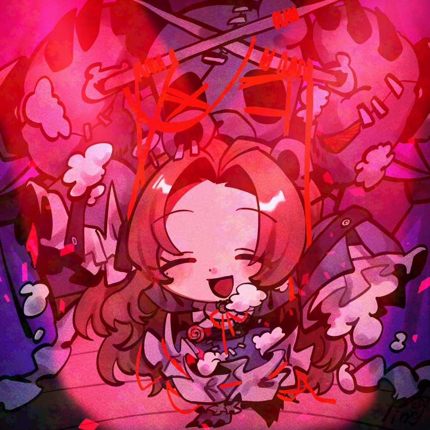 11230kingyo, 1girl, :d, ^_^, absurdres, animal_ears, arms_up, bear_ears