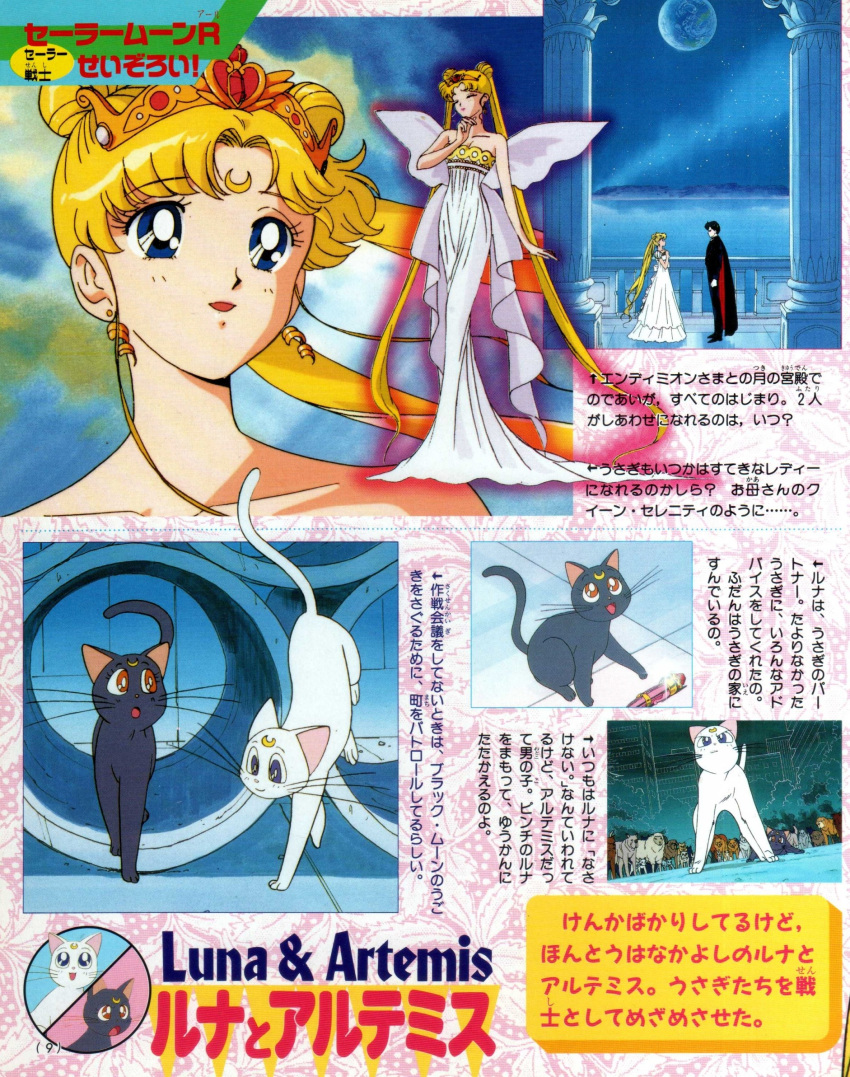 1990s_(style), 2boys, 2girls, anime_screenshot_inset, artemis_(sailor_moon), bishoujo_senshi_sailor_moon, bishoujo_senshi_sailor_moon_r, black_cat