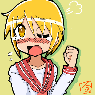 1boy, akita_nero, blonde_hair, blush, clenched_hand, collarbone, drop_shadow, flying_sweatdrops