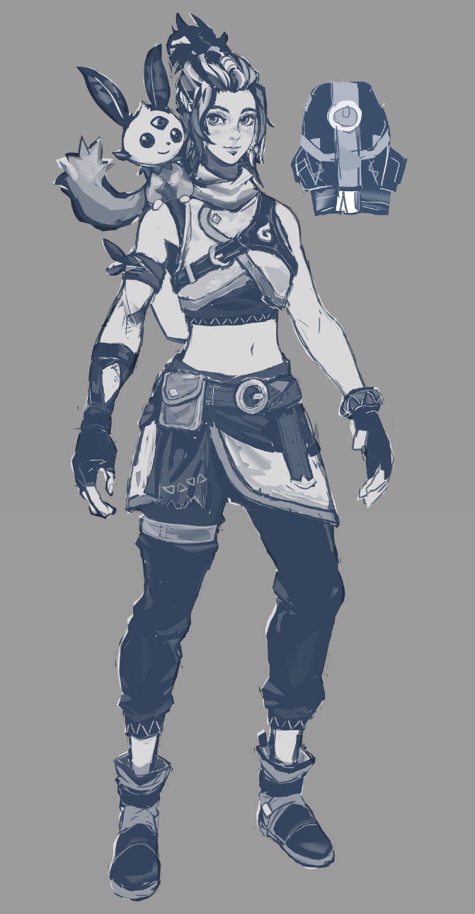 bandaid, belt, belt_buckle, belt_pouch, bracelet, buckle, concept_art, fingerless_gloves