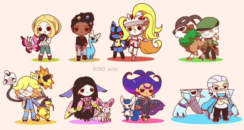 4boys, 4girls, :d, :o, ahoge, amaura, artist_name, avalugg