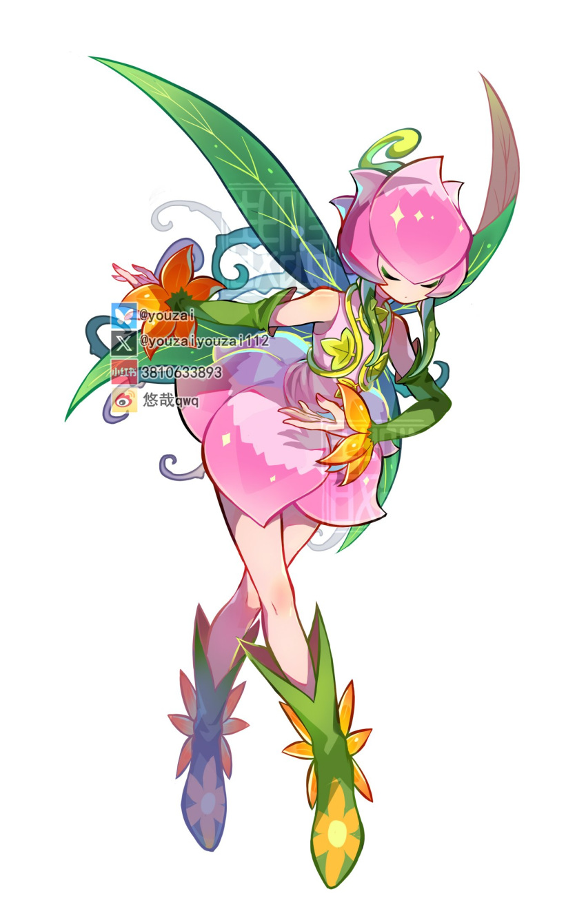 1girl, blue_footwear, boots, closed_eyes, digimon, digimon_(creature), dress, fairy_wings