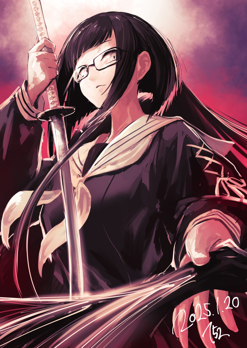 152_in_can, 1girl, absurdres, black_serafuku, black_shirt, cross-laced_clothes, cross-laced_sleeves, fate/grand_order