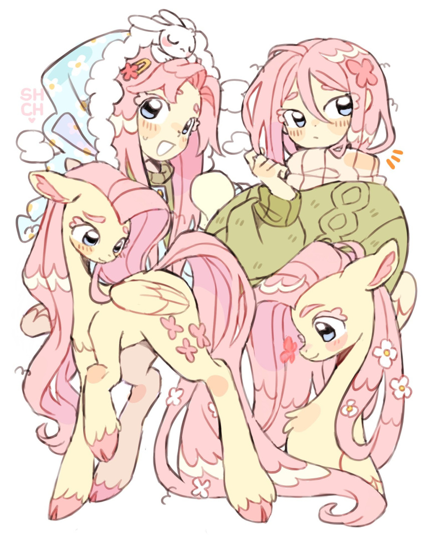 1girl, animal, animal_on_head, blue_eyes, blue_hood, blush, bug, butterfly