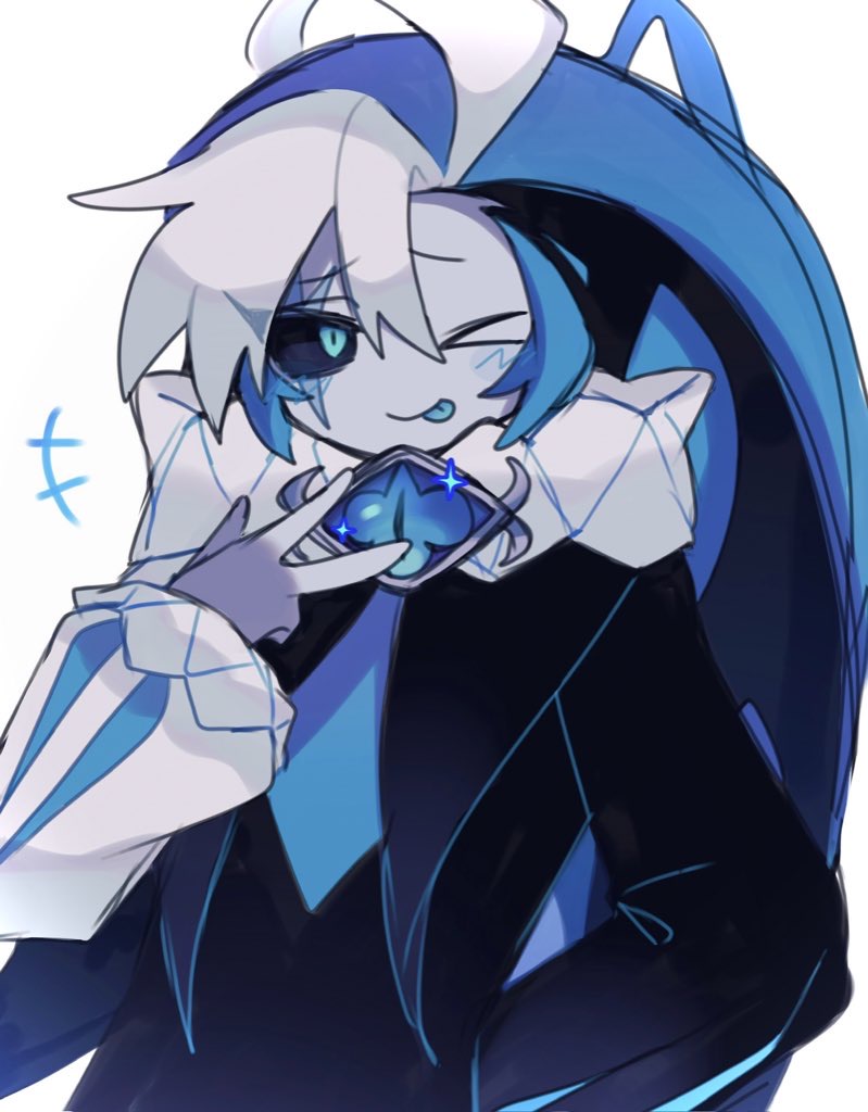1boy, blue_eyes, blue_hat, blue_skin, blue_theme, colored_skin, cookie_run, hakutouyu