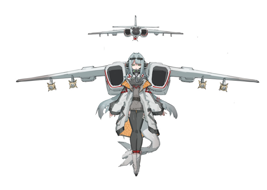 1girl, absurdres, aircraft, airplane, anti-ship_missile, black_pantyhose, bomber, cruise_missile