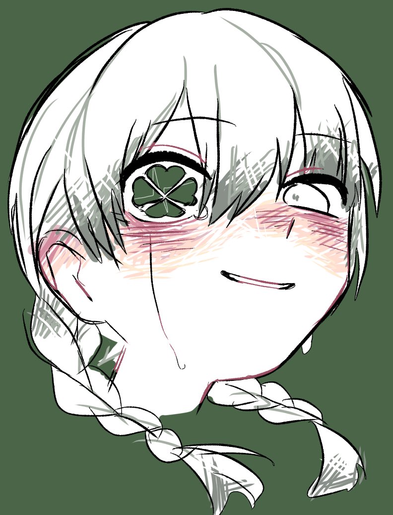 1girl, asymmetrical_eyes, avocado_hamburg, blush, braid, cardiogram, clover, clover_knight_(vocaloid)