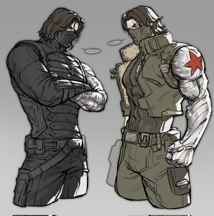 ..., 2boys, belt, black_belt, black_bodysuit, black_mask, blue_eyes, bodysuit