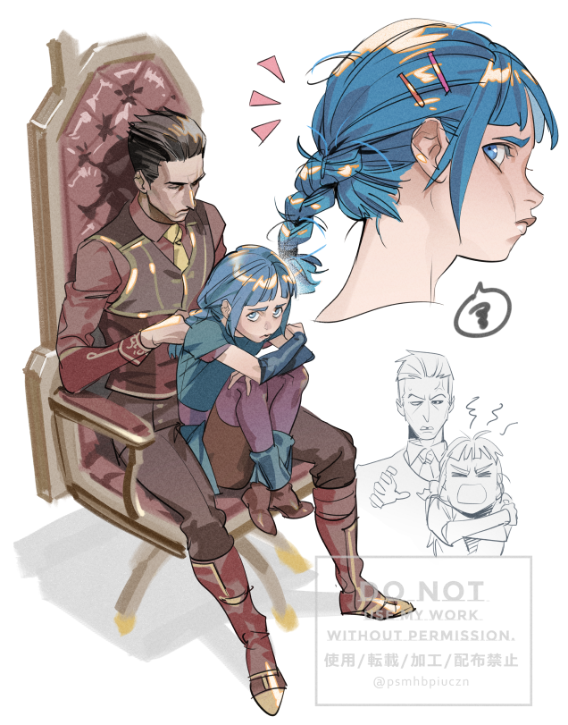 1boy, 1girl, aqua_eyes, aqua_hair, arcane:_league_of_legends, arcane_jinx, braid, brown_hair