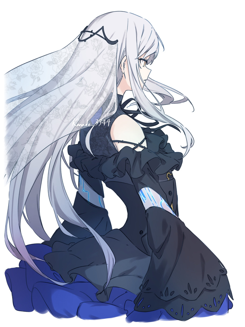 1girl, absurdres, bang_dream!, black_dress, cevio, clothing_cutout, commentary, dress