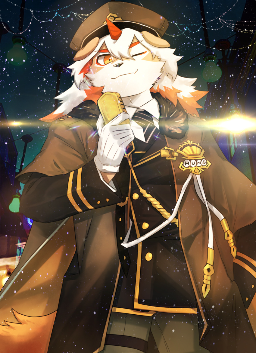 1boy, arknights, colored_tips, commentary_request, furry, furry_male, highres, holding