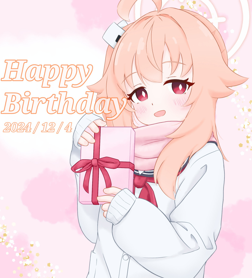 1girl, 2024, :d, absurdres, adapted_costume, ahoge, black_sailor_collar, blue_archive