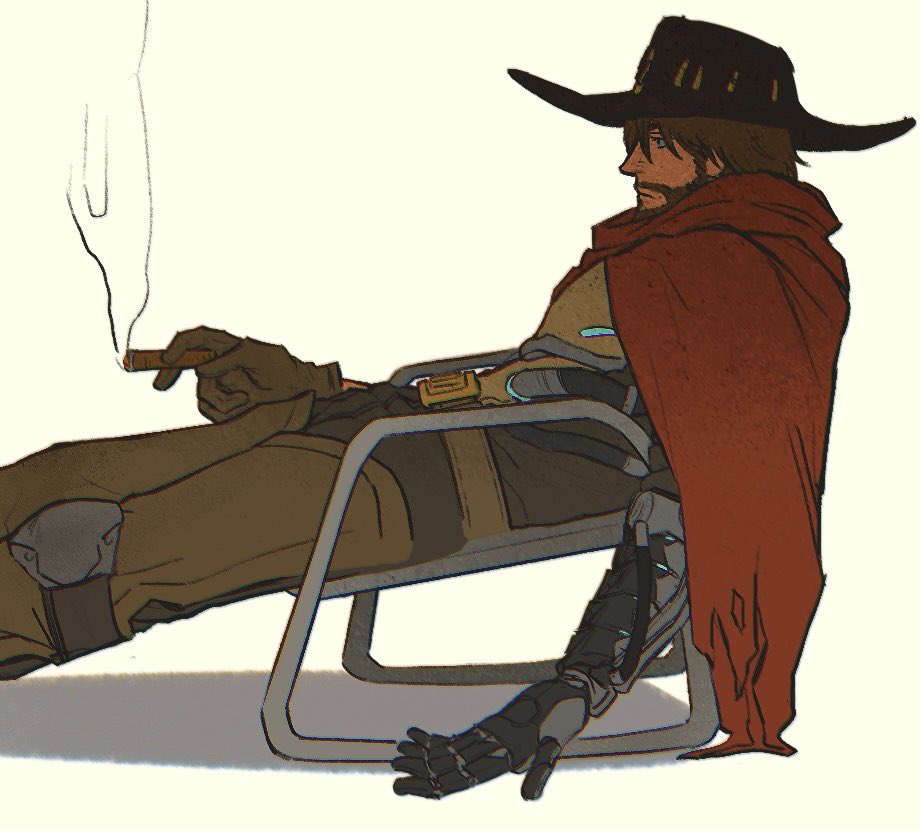 1boy, beard, belt, belt_buckle, black_hat, brown_belt, brown_gloves, brown_hair