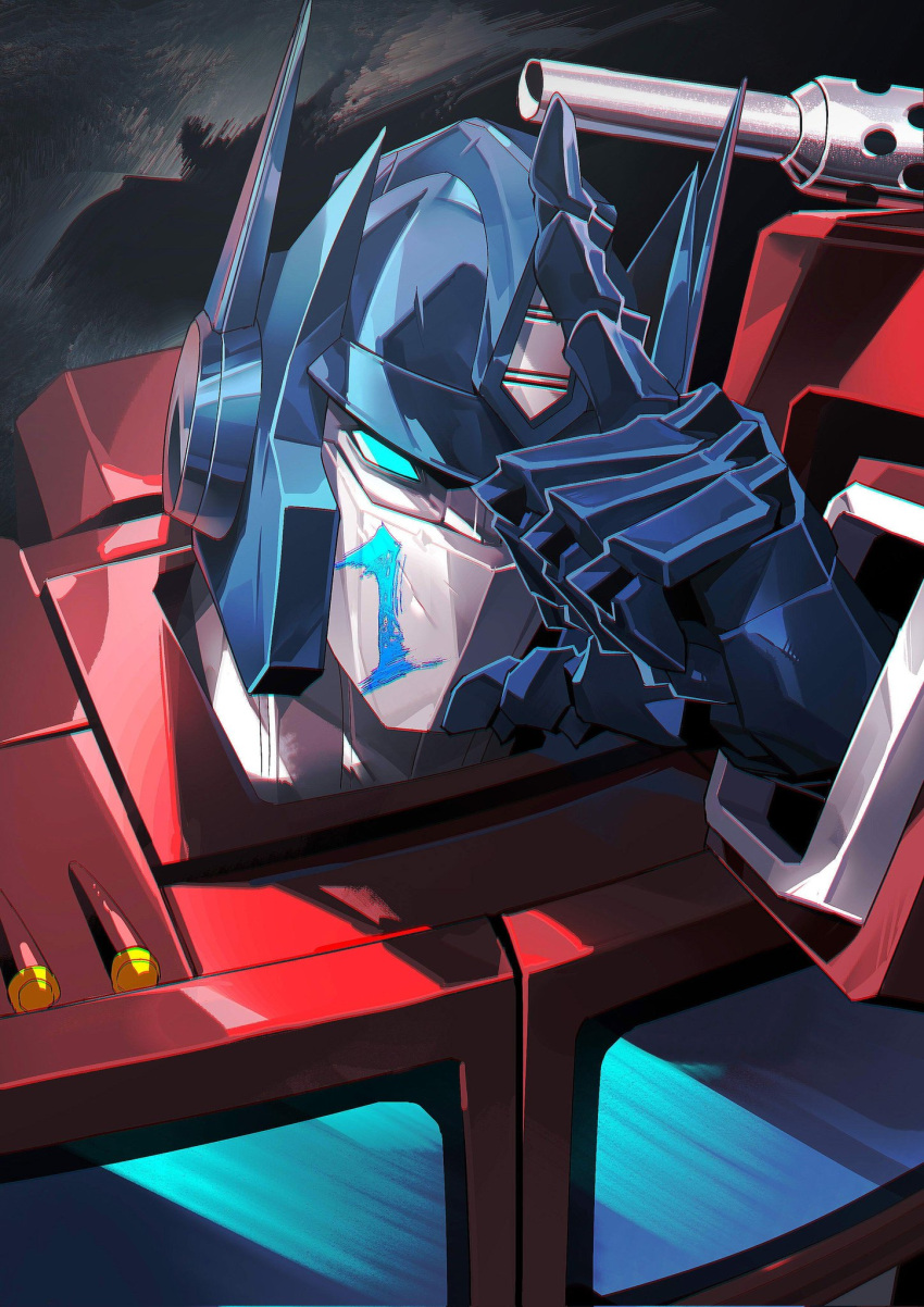 blue_eyes, energon, highres, humanoid_robot, machine, mask, mecha, mouth_mask