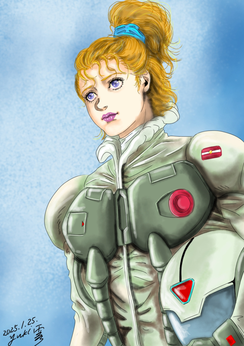 1girl, 2025, amuro_ray, beltorchika_irma, blonde_hair, blue_eyes, commentary_request, dated