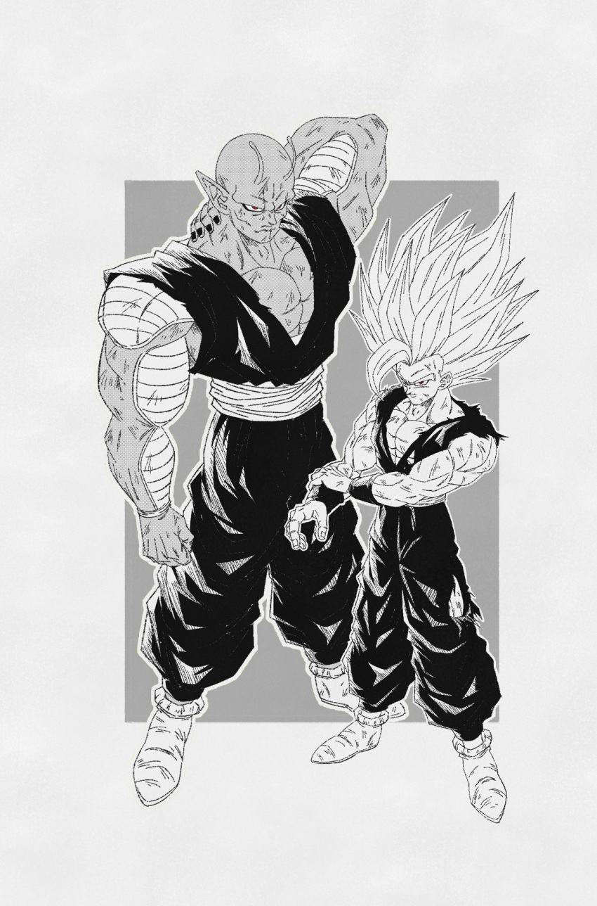 2boys, antennae, araaaa453, arm_behind_head, dougi, dragon_ball, dragon_ball_super, dragon_ball_super_super_hero