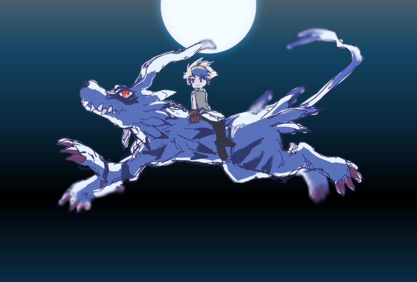 blonde_hair, blue_fur, blurry, blurry_background, body_fur, digimon, digimon_(creature), digimon_adventure