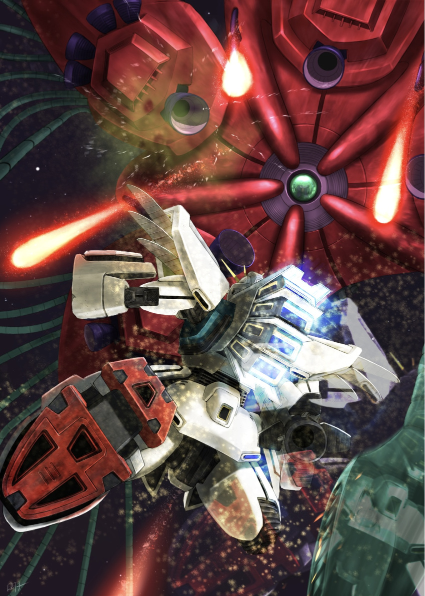 battle, cable, energy_beam, f91_gundam, fake_screenshot, firing, gundam, gundam_f91