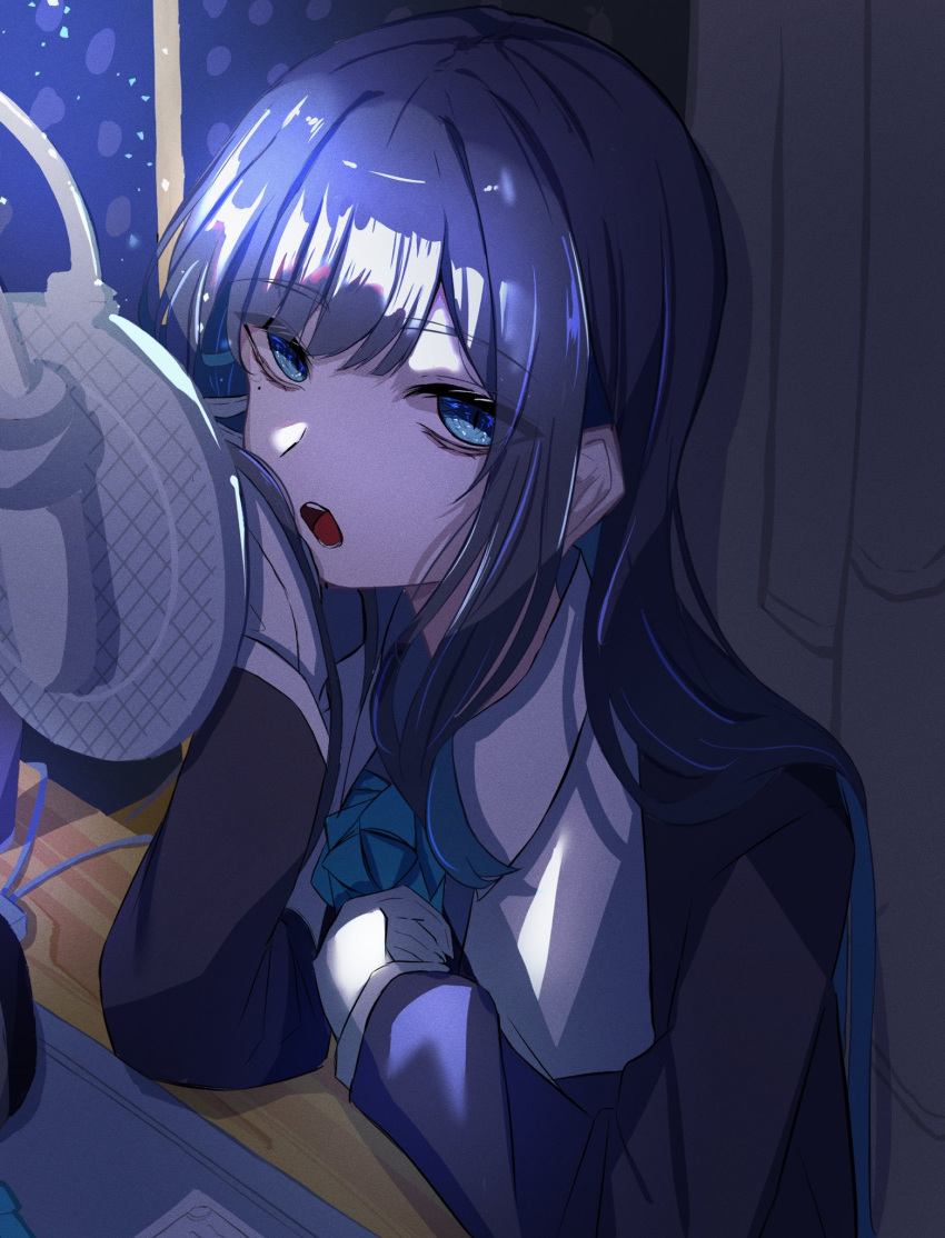 1girl, ado_(utaite), black_hair, black_jacket, blue_eyes, blue_hair, chando_(ado), commentary_request